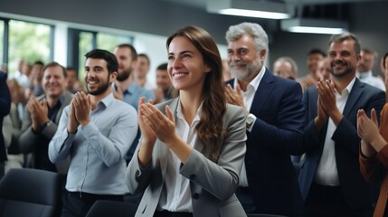 Diverse business team applauding during a meeting