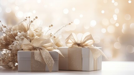 Two Luxury gift boxes. Side view monochrome . Fathers day or Valentines day gift for him. Corporate gift concept or birthday party.