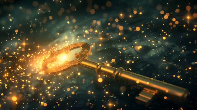 A key glowing with ethereal light. concept : key success factors.