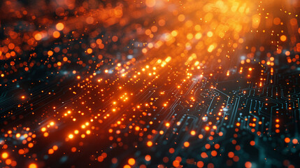 Silicon Core, minute pathways and electronic connections, pulsing with digital energy, uncovering the beauty within technological advancement Photography, golden hour, Depth of field bokeh effect, - obrazy, fototapety, plakaty