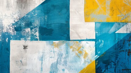 Contrasting blue and yellow hues in a sharp, angular abstract design with rich textures..