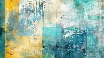 Artistic blend of dripping paint effects on a textured surface with cool yellow and blue tones..