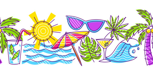 Pattern with summer items. Stylized beach objects. - 768914362