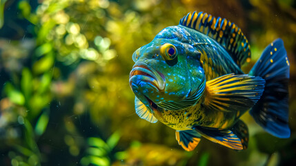 Vibrant cichlid fish in underwater scene