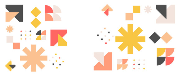 Colorful vector modern abstract banners with geometric memphis flat design. For background, poster, flyer, banner, invitation, cover for book, catalog, report