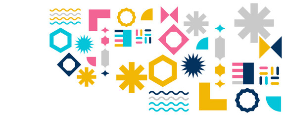 Colorful vector modern abstract banners with geometric memphis flat design. For background, poster, flyer, banner, invitation, cover for book, catalog, report