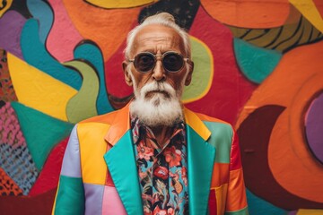 Stylish Man in Colorful Suit and Sunglasses Generative AI