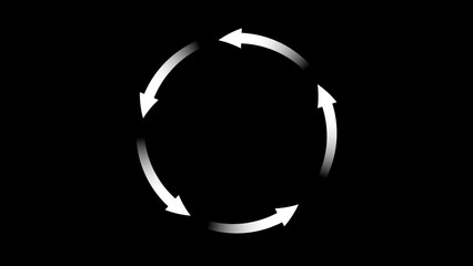 Multiple white arrows rotating in a loop, alpha channel