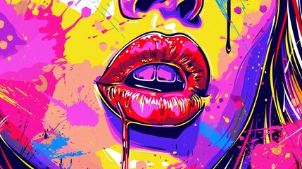 girl lips in pop art style