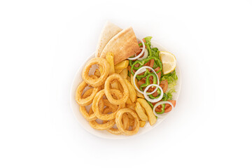 Fried squid  meal with salad