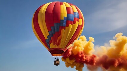 Hot air balloon release colorful smoke