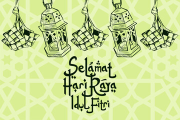 Fototapeta na wymiar Translation: Happy Eid Mubarak. Selamat Hari Raya Idul Fitri. set of logo for Eid al-Fitr vector illustration. suitable for greeting card, poster and banner 