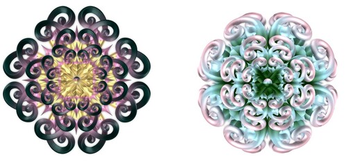 3d shiny purple, green, yellow shade graphical flower design