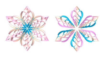 3d shiny blue and pink floral petal stars