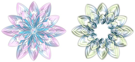 3d shiny pink , blue and ocean color floral design