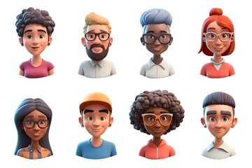Set of young people of different sexes in 3d. 3d portraits of different people