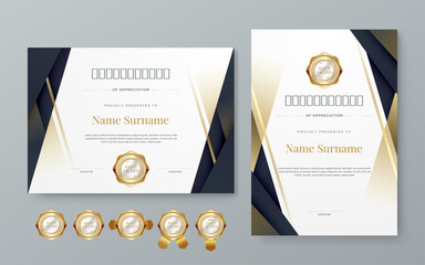 Black white and gold certificate of corporate luxury and modern template. For corporate, achievement, diploma, award, graduation, completion, appreciation, acknowledgement, recognition etc