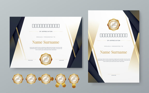 Black white and gold certificate of corporate luxury and modern template. For corporate, achievement, diploma, award, graduation, completion, appreciation, acknowledgement, recognition etc