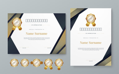 Black white and gold vector award certificate template fancy modern abstract for corporate. For appreciation, achievement, awards, education, competition, diploma template