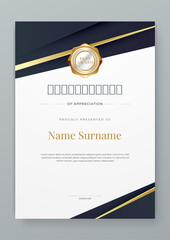 Black white and gold certificate design with luxury and modern certificate award design template pattern. Certificate of achievement, awards diploma, education, school