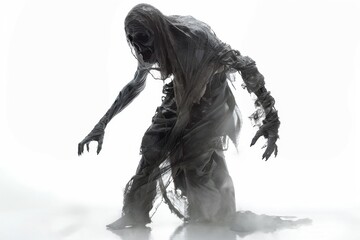 A scary demon highlighted on a white background . An image of an evil monster. Dark nightmares