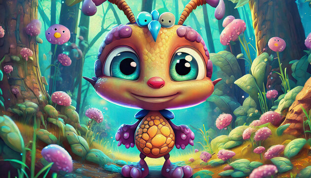 Oil painting style Cute Cartoon Ant Character