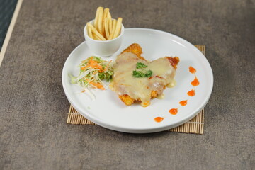 Katsu Curry and chesse on wood table