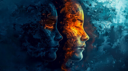 Fire and ice conceptual artwork - obrazy, fototapety, plakaty