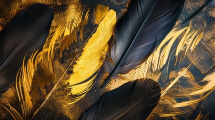 Beautiful abstract color black and gold feathers. Ai generative.