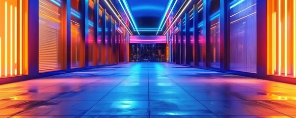 Sierkussen Futuristic cyberpunk neon deserted City Street at night © diwek