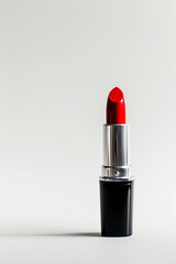 A standalone red lipstick on a white background, offering space for text