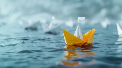 Solo paper boat on a rippled water surface