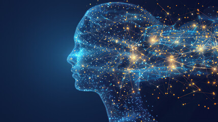 Obraz premium Illustration of a digital human profile with a luminous network grid, symbolizing technological advancements and connectivity