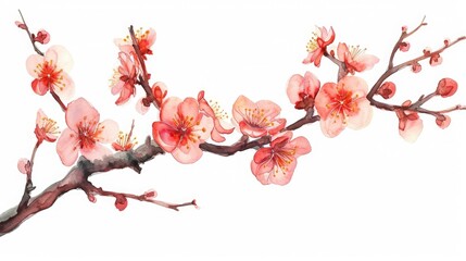 blooming plum branch, isolated on clean white background