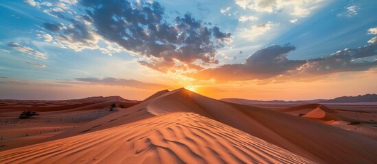 View of the vast expanse of desert at sunset in summer