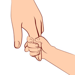 An adult hand holds a child's hand. Parenthood concept. Child support. Rescue children. Help for orphanages and shelters