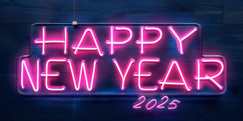 Jahreswechsel 2025 in bunten Zahlen und Happy New Year als Schriftzug im Querformat für Banner, ai generativ - obrazy, fototapety, plakaty