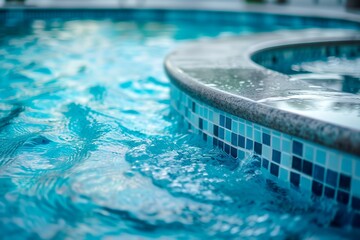 A pool with a blue tile top and a gray tile bottom