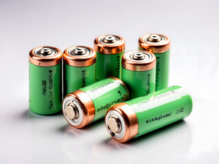 a group of green batteries sitting next to each other, a stock photo design.