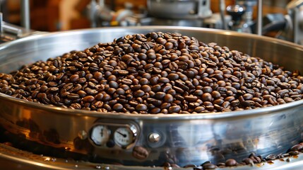Aromatic coffee beans being roasted on a state of the art coffee roasting machine