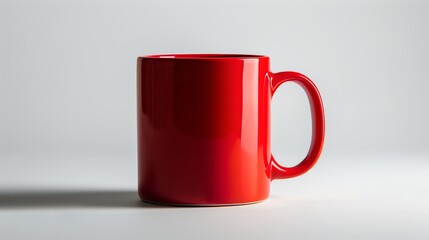 A photograph of a plain red coffee mug on a white background. Generated by artificial intelligence.