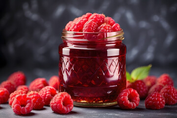 a jar of raspberry jam surrounded by raspberries, a stock photo, Gourdaine, pixabay contest winner, private press, stock photo, redshift, creative commons attribution
