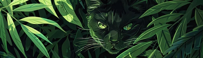 Foto op Plexiglas detailed illustration of a green-eyed cat lurking in a jungle © 220 AI Studio