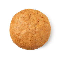 One fresh hamburger bun isolated on white, top view