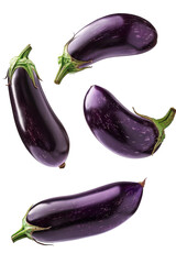 Falling eggplant isolated on white background, clipping path, full depth of field