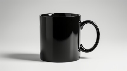 A photograph of a plain black coffee mug on a white background. Generated by artificial intelligence.