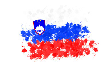 slovenian flag with paint splashes - obrazy, fototapety, plakaty