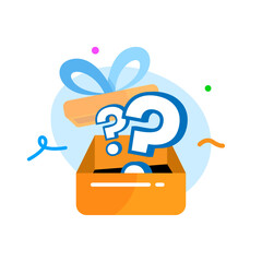 Obraz premium question mark on mystery box, secret gift concept illustration flat design vector. simple modern graphic element for ui, infographic, icon