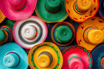 Abstract background of colorful traditional Mexican sombrero hats