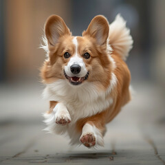 A corgi running clean focus on its fluffy tail